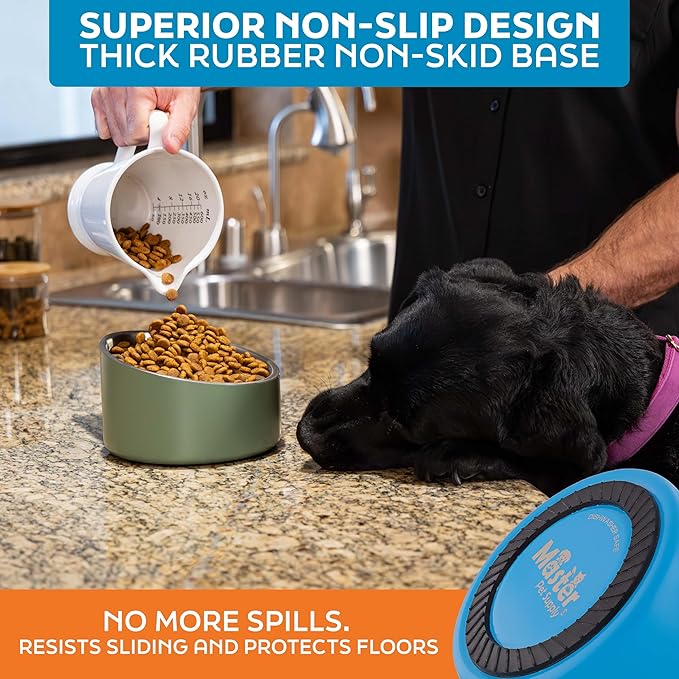 Master Pet Supply Stainless Steel Slanted Dog Cat Food Bowl - 24 oz Heavy Duty - True Blue, Double Wall Insulated, Non-Slip Elevated Bowl for French Bulldogs Pugs Cats, Anti Rust Dishwasher Safe