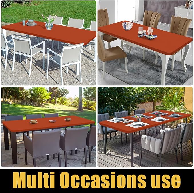 Smiry Rectangle Picnic Table Cloth, Waterproof Elastic Fitted Tablecloths for 6 Foot Tables, Washable Polyester Table Cover for Camping, Indoor and Outdoor (Rust, 30"x72")
