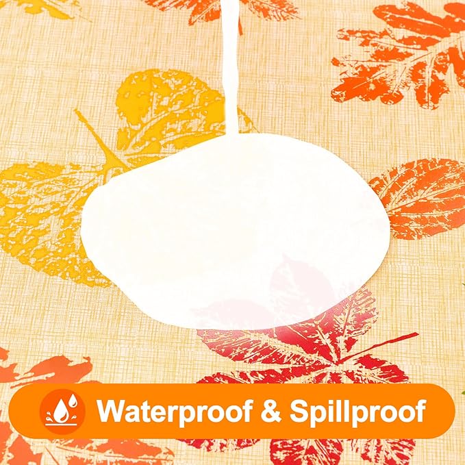 Smiry Fall Rectangle Table Cloth, Waterproof Vinyl Tablecloth with Flannel Backing, Wipeable Autumn Leaves Plastic Tablecloths for Harvest and Thanksgiving Parties, (60"x120", Rust & Yellow)