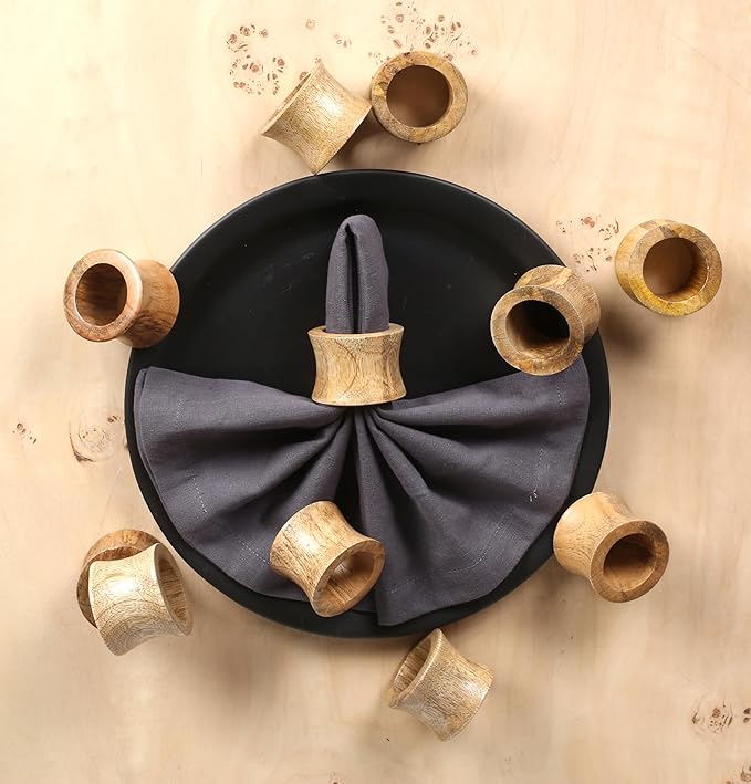 CLEENTABLE Wooden Napkin Rings Set of 12 - Handcrafted Napkin Holder for Dinner Table Decoration, Weddings, Home, Kitchen, Decor, Dinner, Parties, Every Day Use - Durable, Versatile (Brown)