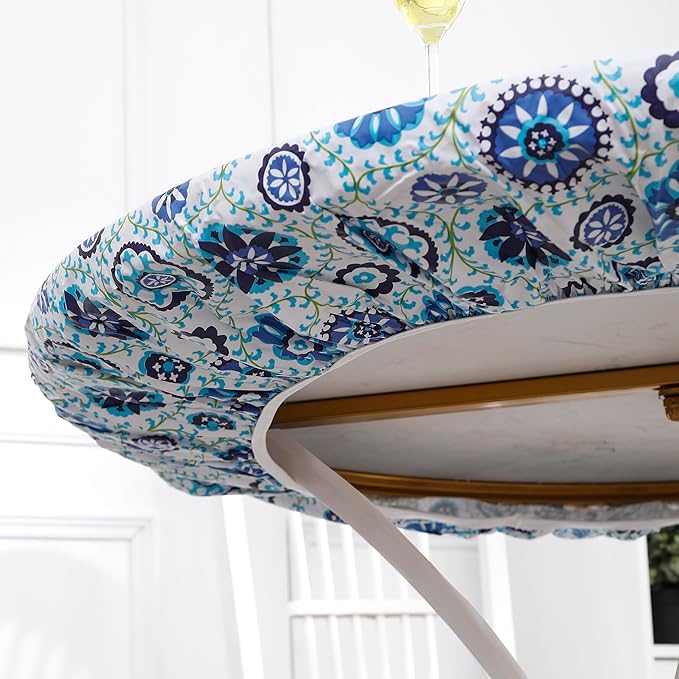 Walrus Round Vinyl Fitted Tablecloth with Flannel Backing Elastic Edge Design Table Cover Waterproof Oil-Proof PVC Table Cloth Stain-Resistant Best for 32"-36" Round