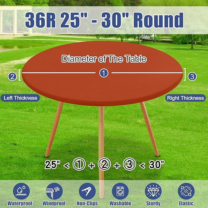 Round Spandex Tablecloth, Elastic Fitted Waterproof Tablecloths for 25"-30" Tables, Stretch Washable Picnic Table Cover for Camping, Dining, Indoor and Outdoor, Rust