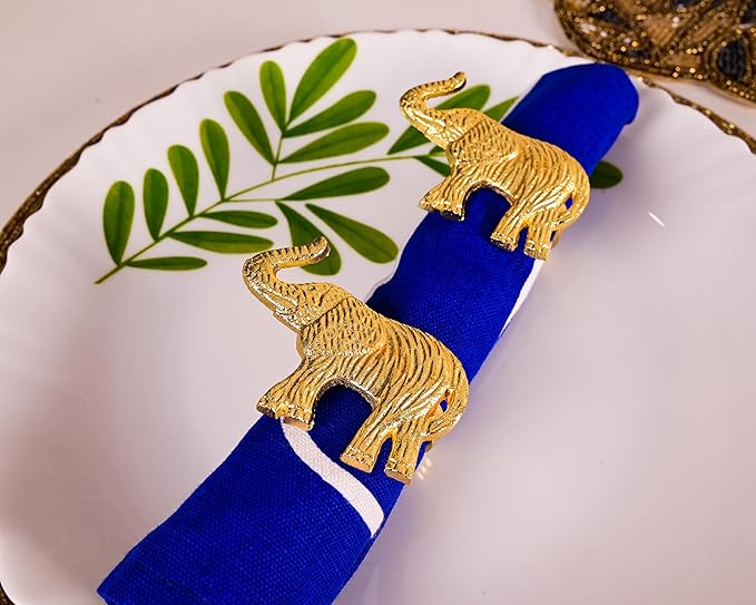 ALPHA Living HOME Metal Gold Napkin Rings Set of 12 - Elephant Napkin Holders, Table Decor, Wedding Decor, Party Supplies, Dining Accessories, Napkin Rings Holders for Gifting & Everyday Use