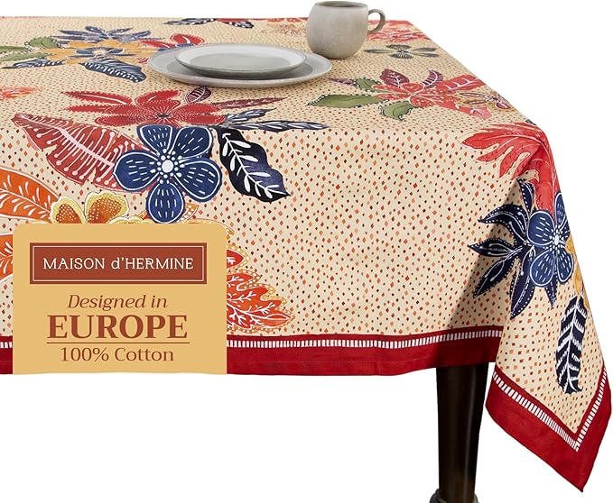 Maison d' Hermine Table Cloth Rectangle Table 100% Cotton 70 x 90 Inches Fall Tablecloth Reusable Everyday Use for Thanksgiving Christmas Decorations Dining Farmhouse Party (Kalahari)