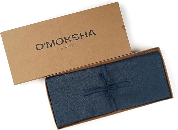 D'Moksha Homes Linen Table Runner 60 Inches - 100% Pure Linen Navy Blue Table Runner 14 x 60 Inch for Coffee Tables, Dresser, Easter - Machine Washable