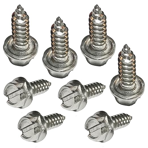 License Plate Screw Kit - Set of 8 Stainless Steel Screws for Front and Back License Plates, Frames and Covers on Domestic Cars, Trucks, SUVs - Rustproof, Self Tapping Mounting Bolts (Stainless Steel)