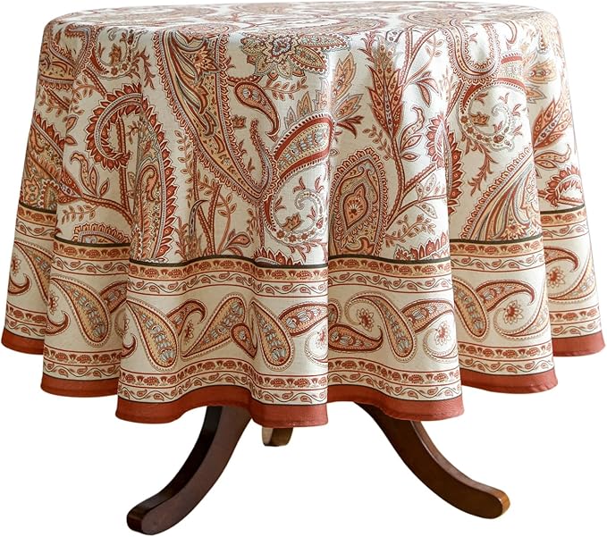 ISAENNE Designer French Red Round Square Tablecloth,Linen Table Cloth with Cashew Pattern,Stain Proof Decor Tablecloths for Dining Thanksgiving Kitchen Christmas,Diameter 55"-Chauffrey D