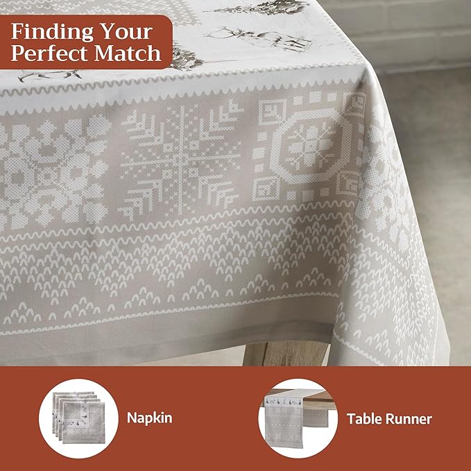 Maison d' Hermine Table Cloth Square Table 100% Cotton 54 x 54 Inches Fall Tablecloth Reusable Everyday Use for Thanksgiving Christmas Decorations Dining Farmhouse Party (Cozy Christmas)