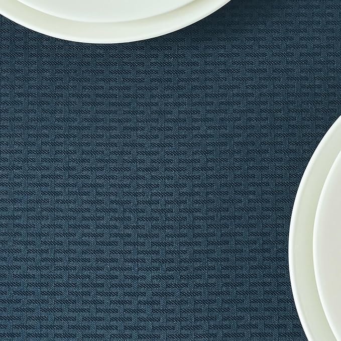 maxmill Jacquard Tablecloth Stain Resistant Waterproof Wrinkle Free Spillproof Washable Soft Weaved Texture Table Cloth for Dining Room, Indoor Outdoor Use, Rectangle 60 x 140 Inch, Navy Blue
