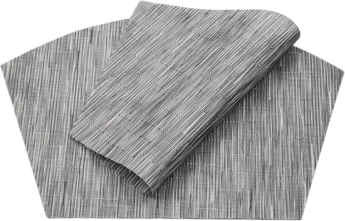 SHACOS Round Table Placemats Set of 5 Woven Vinyl Wedge Placemats with Centerpiece Round Table Mats Heat Resistant Wipe Clean (5, Silver Grey)
