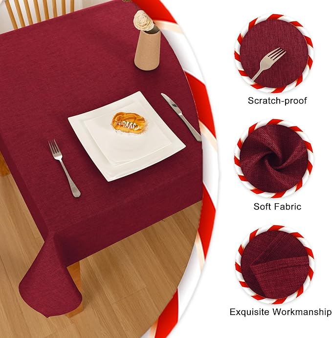 Hiasan Faux Linen Rectangle Tablecloth - Wrinkle and Stain Resistant Washable Table Cloth for Kitchen Dining Room Holiday Table Cover for Dinner, Red, 30 x 60 Inch