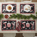 DaDa Bedding Starry Peppermint Joy Placemats - Set of 4 Festive Christmas Winter Holiday Tapestry - Red Black & White Cotton Linen Woven Yueltide Dining Table Mats - 13” x 19” (12904)