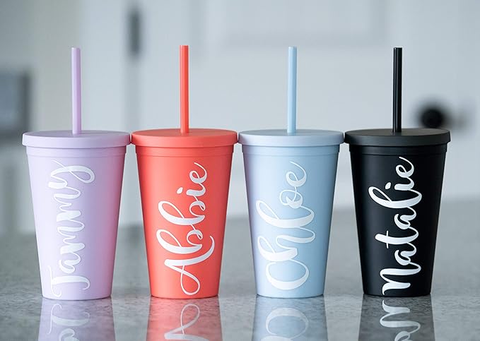 STRATA CUPS 12 Pack - 16 Oz Sunflower Colored Acrylic Tumblers with Lids and Straws, Double Wall Matte Drinking Cups for Travel, DIY Gifts for Parties