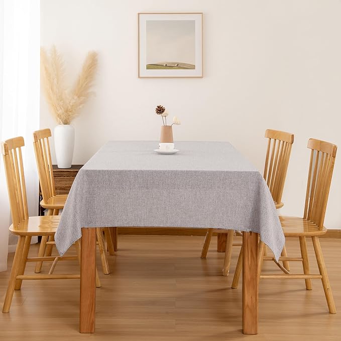 Hiasan Faux Linen Rectangle Tablecloth - Wrinkle and Stain Resistant Washable Table Cloth for Kitchen Dining Room Holiday Table Cover for Party Dinner, Stone, 60 x 84 Inch