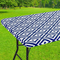 Smiry Rectangle Table Cloth Cover, Waterproof Elastic Fitted Picnic Tablecloth for 8 Foot Tables, Wipeable Flannel Backed Vinyl Tablecloths for Camping, Dining, Outdoor (Navy, 30" x 96")