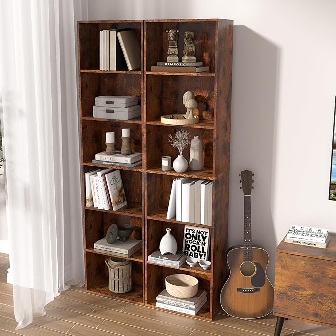 Wooden 6 Cube Storage Organizer, Vintage Brown 6 Cube Storage Shelf, 6 Tier Closet Organizers Storage Cubes Display Cubby, Versatile Cubes Open Bookshelf and Cubby Organizer for Any Space