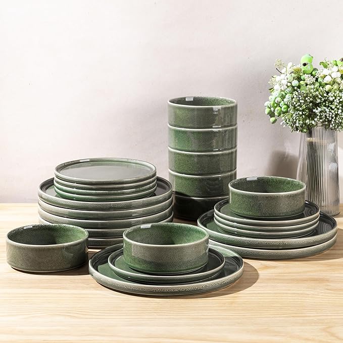 AmorArc Ceramic Dinnerware Sets, Handmade Reactive Glaze Stoneware Plates and Bowls Sets,Highly Chip and Crack Resistant | Dishwasher & Microwave Safe Dishes Set, Service for 8 (24pc)