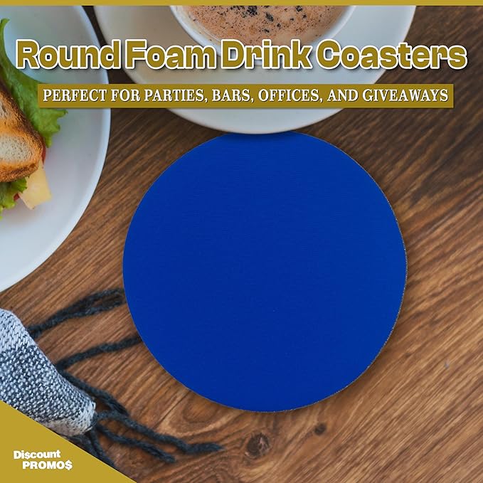 10 Round Foam Bud Coasters Pack, 4 inch - Customizable Text, Logo - PU Foam, Party Favor - Royal Blue