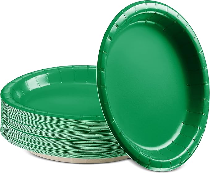Disposable Paper Plates Green, 7 Inch Paper Dessert Plates, Strong and Sturdy Disposable Plate for Party, Dinner, Holiday, Picnic, or Travel Party Plate, Pack of 50