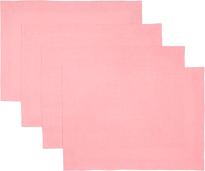 D'Moksha Homes Linen Dusty Pink Placemats Set of 4-100% Pure Linen Placemats 14 x 19 Inch for Valentines, Spring, Easter - Handcrafted and Machine Washable