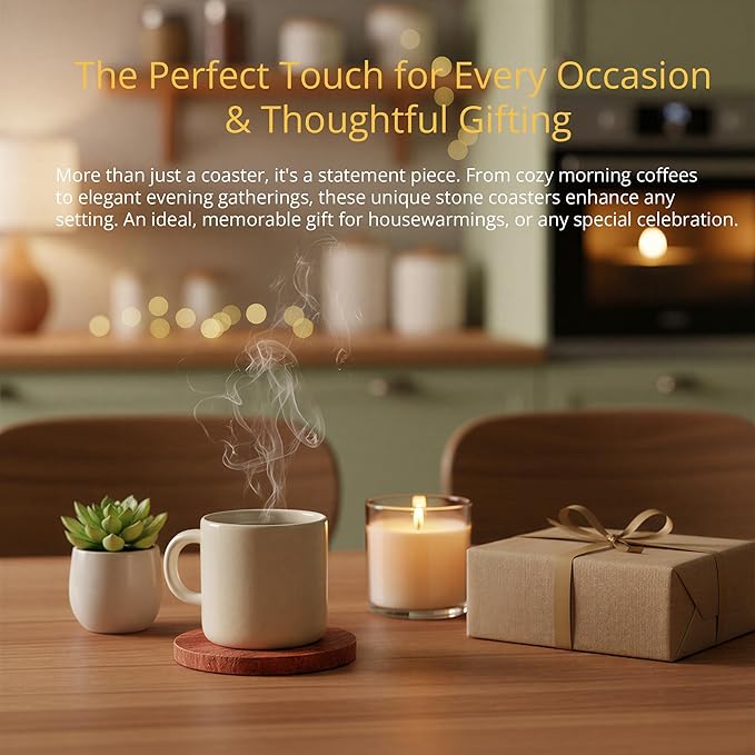 CASACOUTURE-Red Travertine-Stone-Coasters Set of 4-Round -4" Diameter Drink Coasters for Housewarming Desktop Protection Suitable for Various Cups - Sturdy and Durable Aesthetics