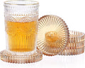 JUXYES 5 Pack Amber Tone Crystal Coasters Round Cup Mat, Glass Coasters for Drinks Coffee Tea Wine, Decorative Wine Bottle Coaster, Crystal Drink Coaster for Restaurant bar Kitchen Dining Table