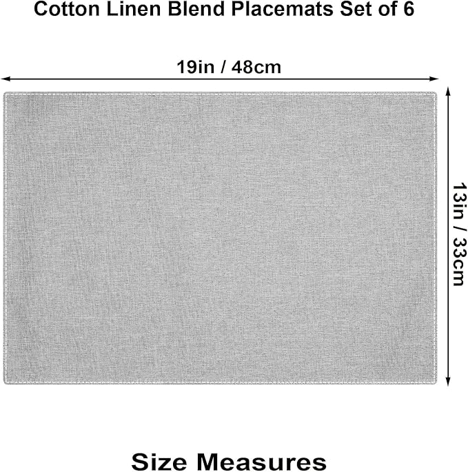 Cloth Placemats Set of 6, Cotton Linen Blend Machine Washable Double Layered Durable Place Mats Heat Resistant Placemats Wrinkle Free Thick Fabric Dining Table Mats (Light Grey, 6)