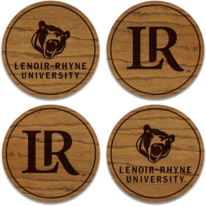 LazerEdge Lenoir Rhyne Bears Wooden Coaster Set - Cherry Wood - Officially Licensed Product - 4-Pack