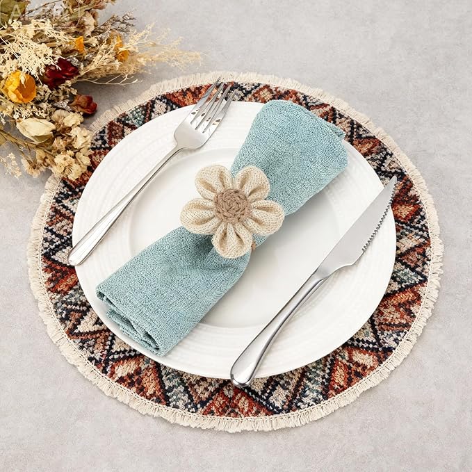 Valentine's Day Napkin Rings Set of 6 Handmade Rustic Napkin Rings Reusable Boho Napkin Ring for Elegant Dining Table Decoration Perfect for Christmas, Thanksgiving, Wedding, Holiday, Everyday Use