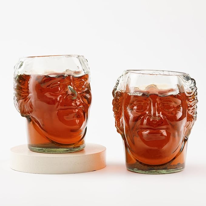 Upcycled Face Glasses for Drinks - Set of 2 | Eco-friendly Glassware handcrafted from Rum bottles | Ideal for Beer, Rum, Whiskey, Juices, Smoothies, Cocktails | Great for Gifting