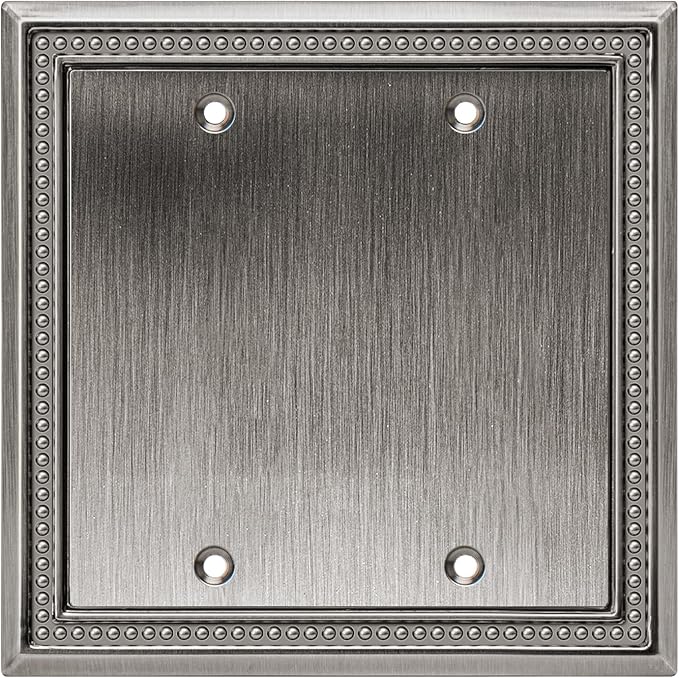 Henne Bery Sunken Pearls Heavy Duty Decorative Wall Plate Switch Plate Outlet Cover (Double Blank, Heirloom Silver)