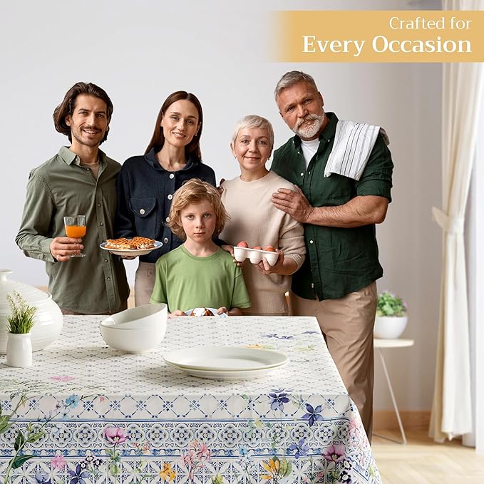 Maison d' Hermine Table Cloth Rectangle Table 100% Cotton 60 x 120 Inches Tablecloth Reusable Decorative for Dining Room Farmhouse Home Valentines Day Decorations Spring Summer - Faience