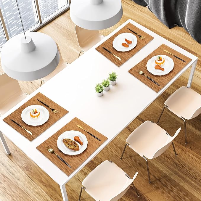 Set of 24 Bamboo Placemats 15.8x12 Inch Sushi Rolling Mat Japanese Style Wicker Placemats Washable Heat Resistant Table Mats for Dinner Kitchen Wedding Party(Bamboo Color)