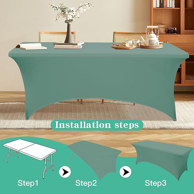 8FT Table Cloth for Rectangular Fitted Events Stretch Turquoise Stone Table Covers Washable Spandex Tablecloth Protector for Party, Wedding, Cocktail, Banquet, Festival