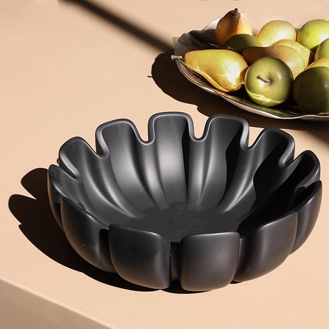 Decorative Bowl – Large Modern Centerpiece Bowl for Coffee Table, Countertop, or Kitchen Decor – Minimalist Handcrafted Accent Bowl for Living Room or Entryway/Key Bowl (Black)
