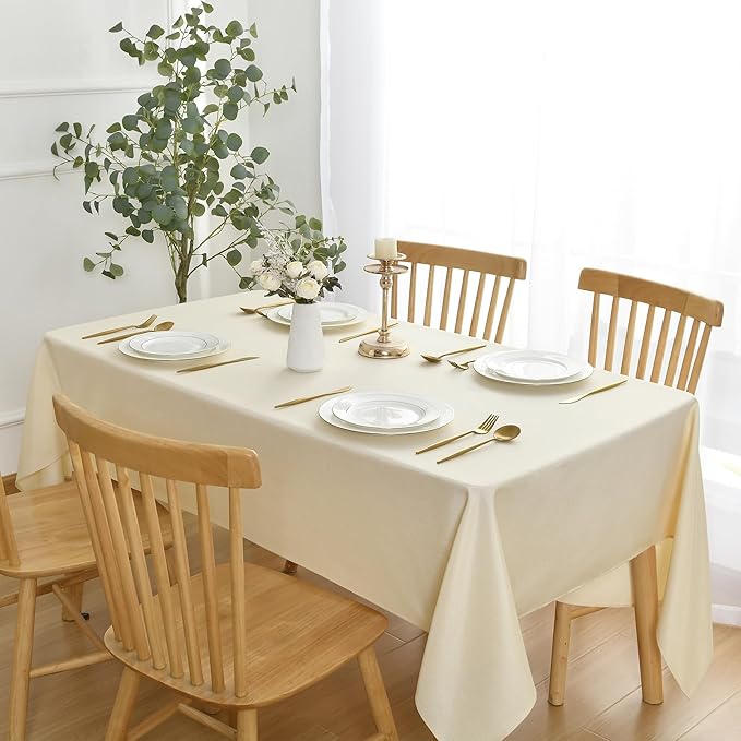 JIUZHEN Faux Linen Farmhouse Tablecloth Rectangular, Wrinkle Stain Resistant Table Cloth Rectangle Table Cover for Kitchen Dining, Champagne, 70 x 108 Inch