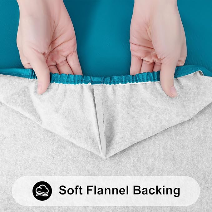 Smiry Rectangle Tablecloth, Elastic Fitted Flannel Backed Vinyl Tablecloths for 6ft Folding Tables, Waterproof Wipeable Table Covers for Indoor, Outdoor, Picnic and Camping (Turquoise, 30"x72")