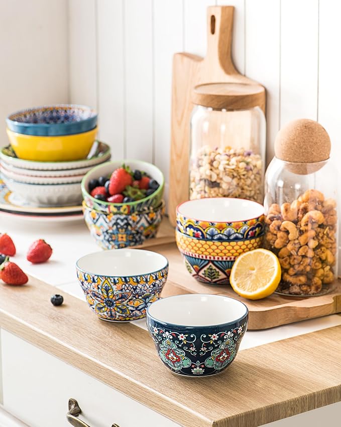 HENXFEN LEAD Bouillon Cups 8 Oz, Small Bowls for Dessert, Yogurt, Dips, Ice Cream, Dipping Sauce Bowls Set of 6, Microwave & Dishwasher Safe – Bohemian Style