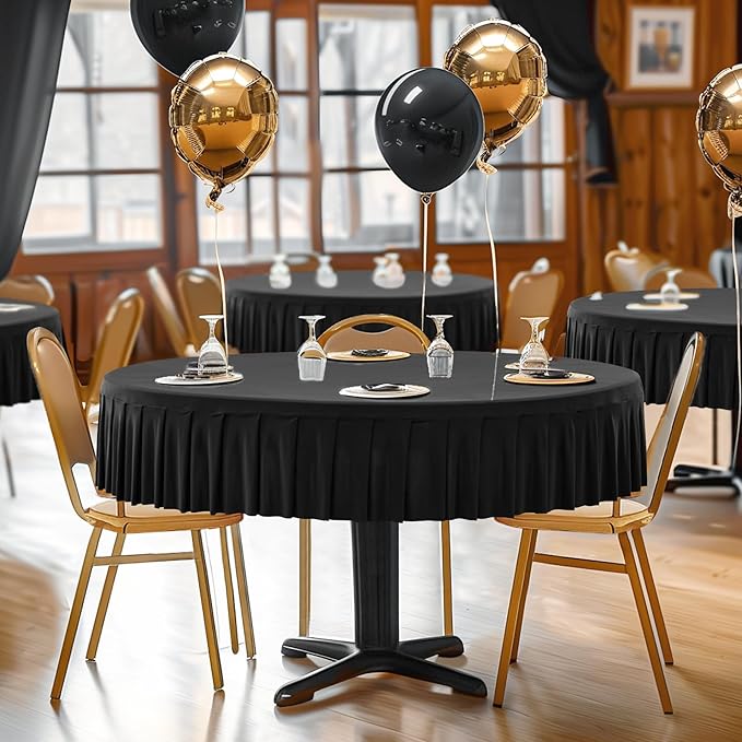 2 Pack Black Spandex Round Tablecloths for 60 Inch Tables, Stretchy Fitted 5FT Cloths, Wrinkle-Free Cover With Skirt for Wedding Party Dining Banquet