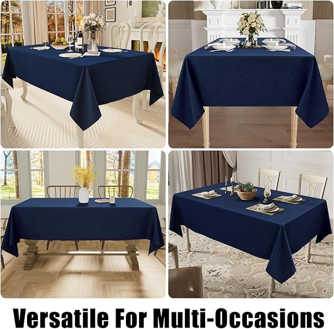 Smiry Rectangle Table Cloth Linen Textured, Waterproof Spillproof Anti-Wrinkle Burlap Tablecloth, Washable Decorative Fabric Table Cover for Dining, Party, Banquet, 60 x 102 Inch, Navy