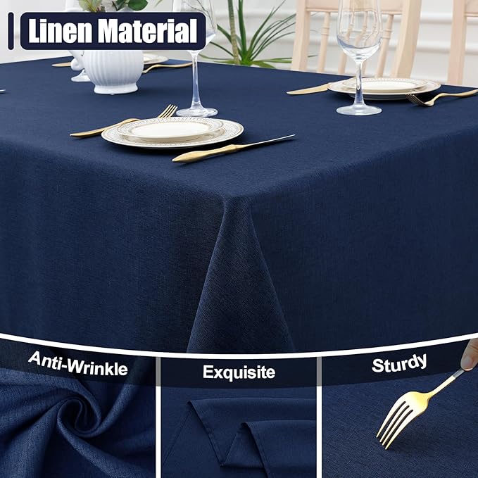 Smiry Square Table Cloth Linen Textured, Waterproof Spillproof Anti-Wrinkle Burlap Tablecloth, Washable Decorative Fabric Table Cover for Dining, Party, Banquet, 54 x 54 Inch, Navy