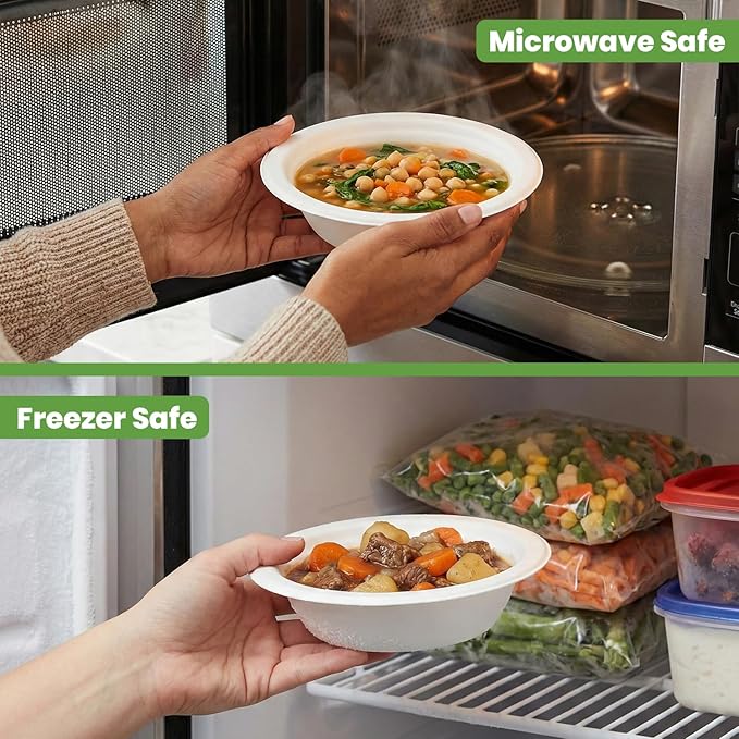 Disposable Paper Bowls 200 Pack 12 oz, Heavy-Duty Compostable, Eco-Friendly, Bagasse Bowl for Soup, Salad, Dessert & More