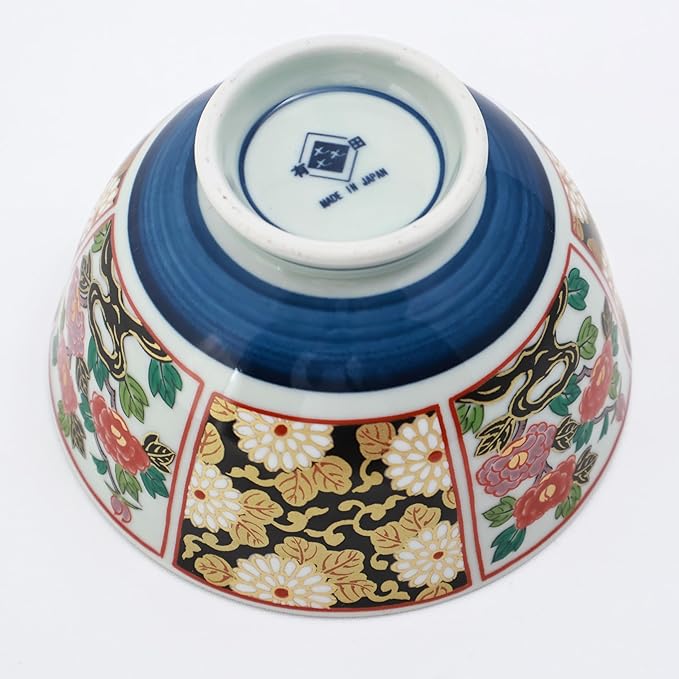 Japanese Blue and White Floral Porcelain Rice Bowl Set, 4.5 inch Small Decorative Japanese Bowl, Vintage-Style Asian Tableware, 2-Piece Porcelain Rice Bowls for Serving Rice or Side Dishes