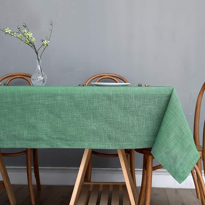 maxmill Lux Faux Linen Table Cloth with Slubby Texture Wrinkle Resistant Anti-Shrink Soft Tablecloth for Kitchen Dining Tabletop for Buffet Banquet Parties Event Dinner Rectangle 52 x 70 Inch Green