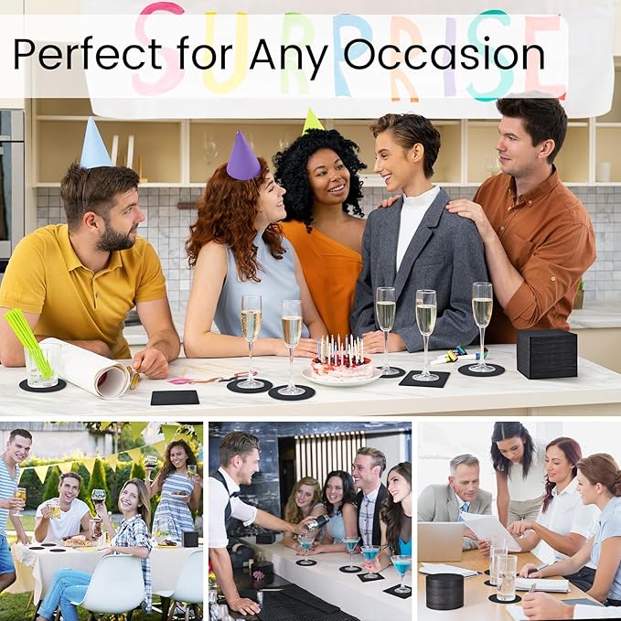 200 Pieces Disposable Paper Coasters, GOH DODD Thickened (1.5MM) 4 Inch Bar Coasters Bulk Absorbent Cardboard Blanks for Sublimation Drinks DIY Arts Crafts Wedding Party Gifts, Black, Square Round