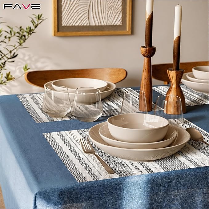 FAVE Boho Vinyl Placemats Set of 6, Durable Woven Place Mats Washable Heat Resistant PVC Table Mats for Parties,Weddings, Dining,Banquet(Gray, 6PCS)