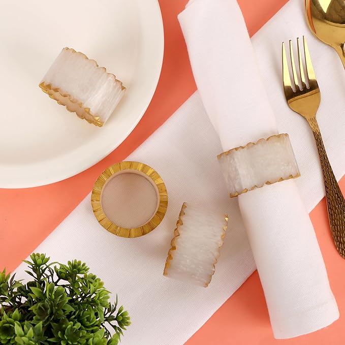 CLEENTABLE Rustic Epoxy Resin Napkin Rings Set of 6 - Napkin Holders for Parties, Dining, Family Gatherings, Weddings, Holidays, Décor, Gifting Durable Tabletop Decor (Ivory)