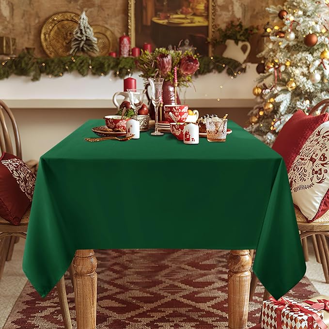 sancua Square Tablecloth - 60 x 60 Inch - Stain and Wrinkle Resistant Washable Polyester Table Cloth, Decorative Fabric Table Cover for Dining Tables, Buffet Parties and Christmas, Hunter Green