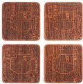 Xi'an Map Coaster by O3 Design Studio, Set of 4, Sapele Wooden Coaster with city map, Multiple city optional, Handmade