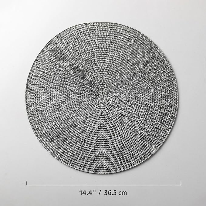 Round Placemats Set of 4 Plastic Woven Placemats Washable Wipeable Table Mats for Dining Table Heat Resistant Non-Slip Circle Place Mats (Gray)